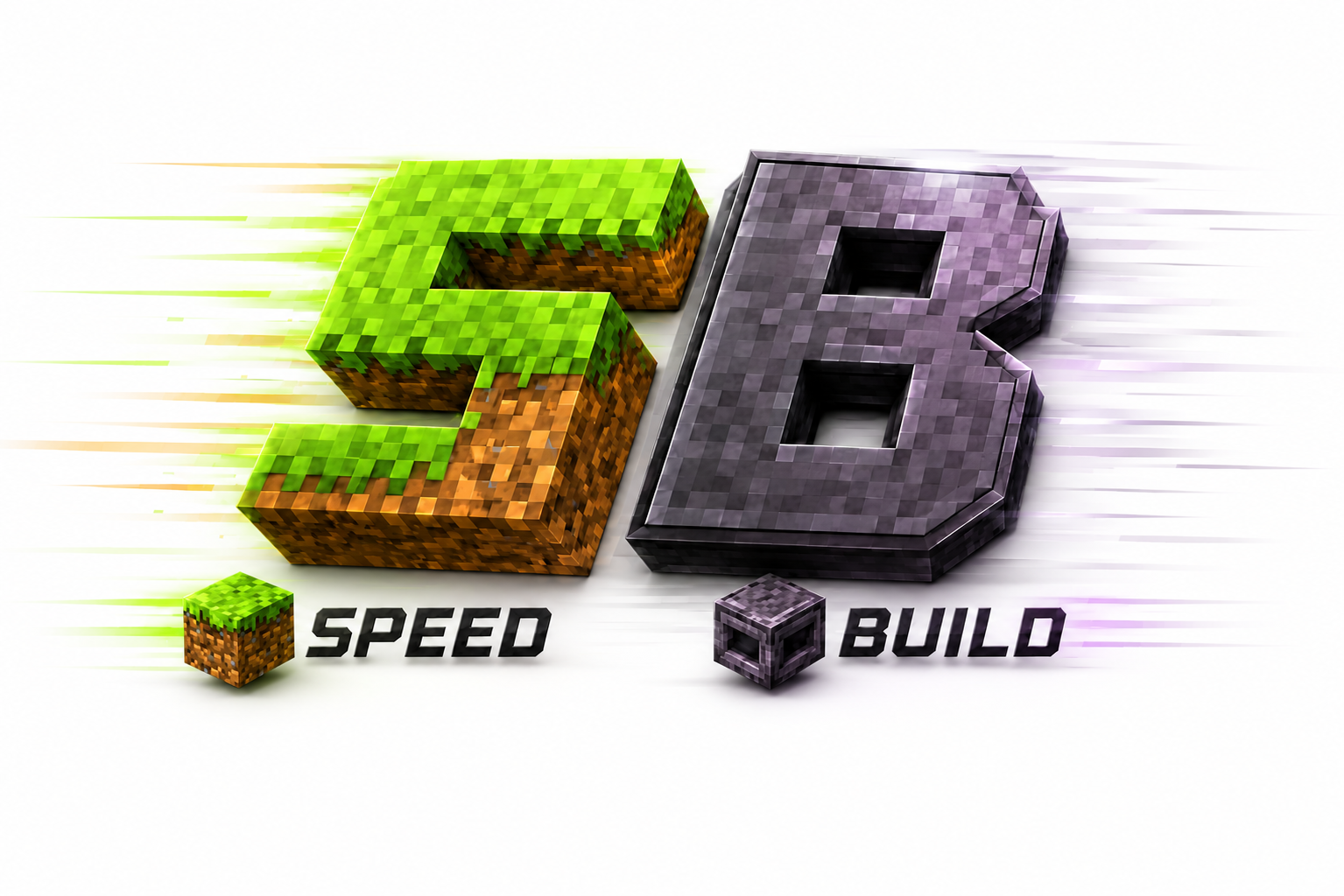 Speed Build SB logo: a grass-block S and deepslate B with speed streaks